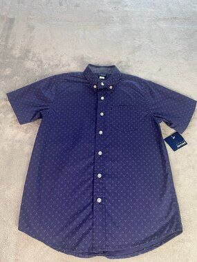Basic Editions Boys Button Down Shirt L 10/12 Blue Dot Print NWT
